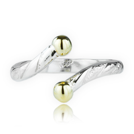 Sterling Silver & 9ct Gold Patterned Torq Ring | Image 1