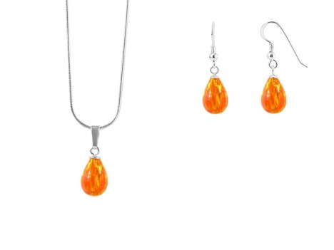 Orange Teardrop Opal Pendant & Earring Gift Set. | Image 1