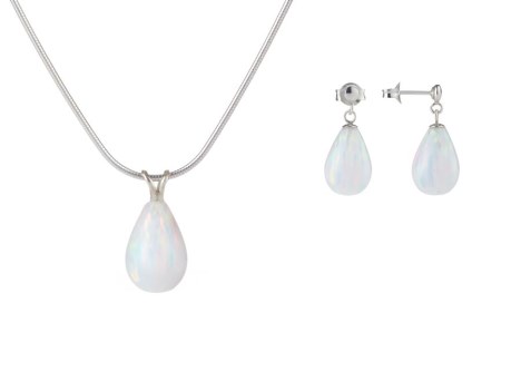 White Teardrop Opal Pendant & Earring Gift Set.  | Image 1