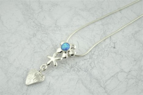 Silver heart and flower opal pendant  | Image 1