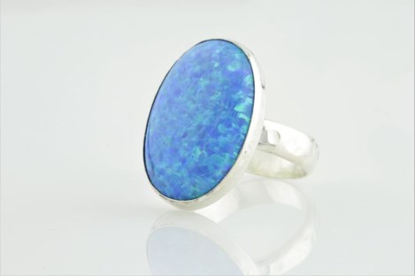 Handmade Silver Extra Large Blue Opal Ring | Image 1