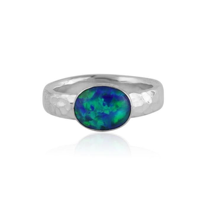Blue Jelly Opal Hammered Ring | Image 1