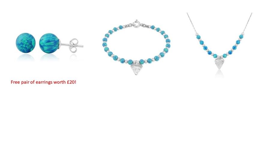 Silver Heart and Aqua Opal Bracelet and Necklace Set sale price £189 | Image 1